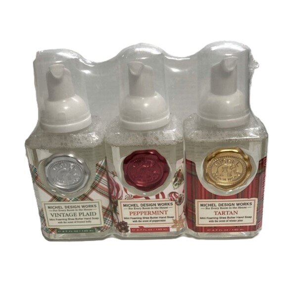 Michel Design Works Christmas Peppermint Joy to World Mini Foaming Shea Soap Set - Picture 1 of 10